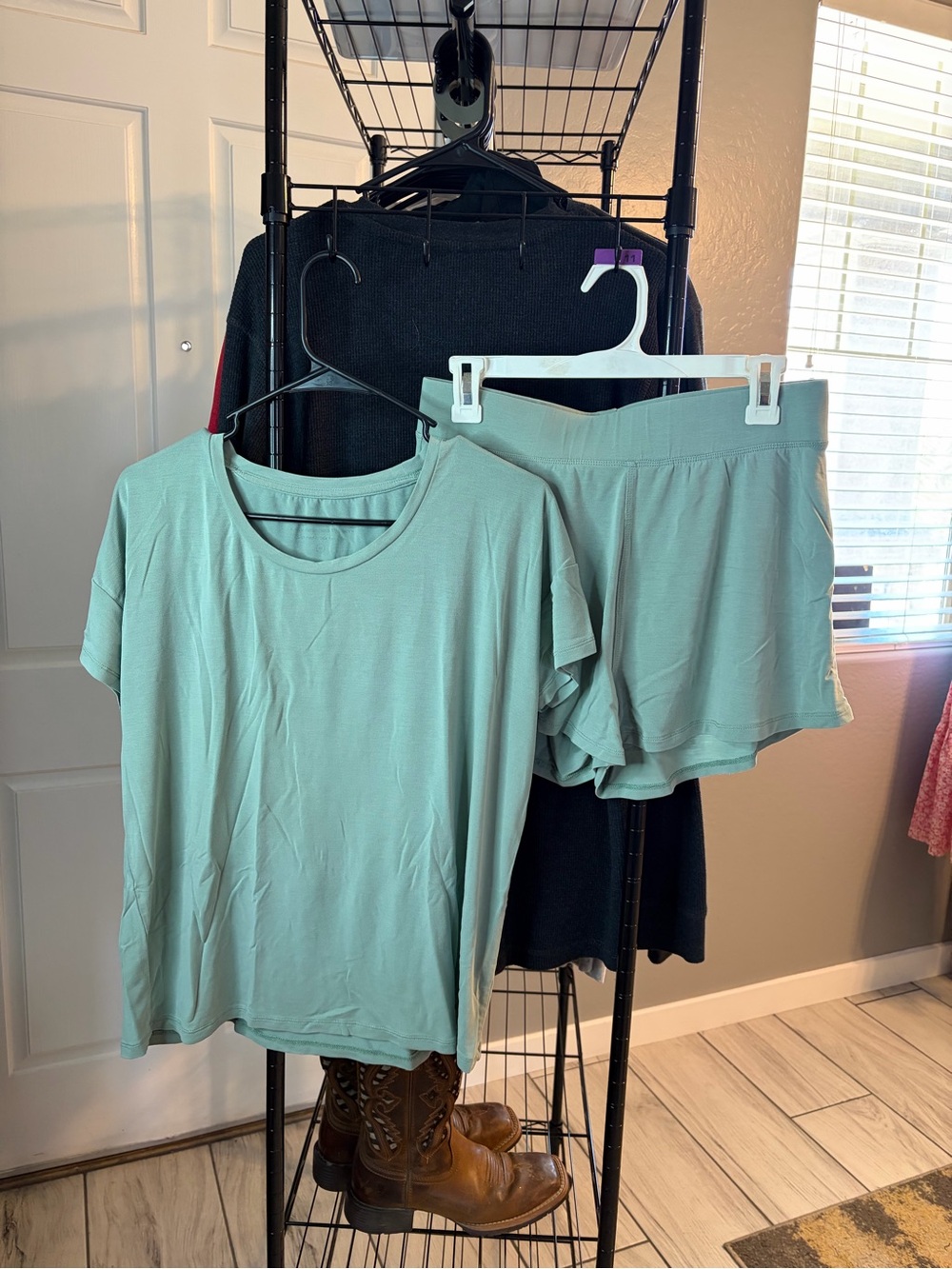 Mint Short Sleeve Top & Elastic Waist Shorts Lounge Set